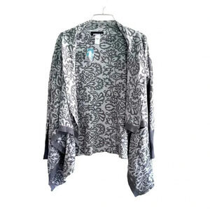 Maurices Womens Grey White Cardigan Knit Sweater Open Front Waterfall S NWT